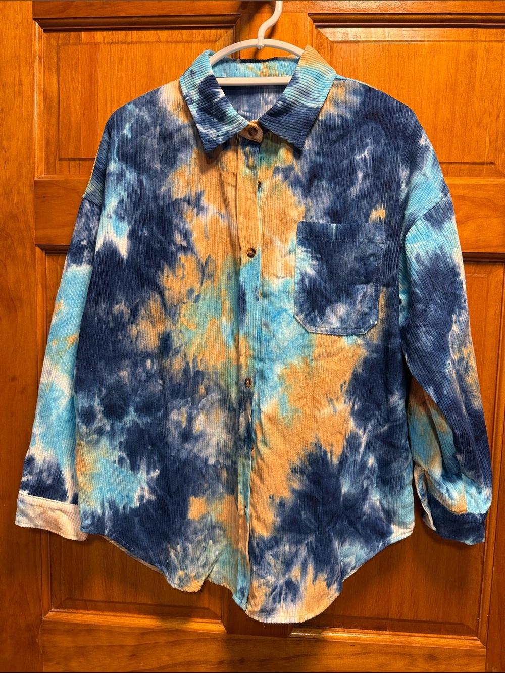 Tie-Dye Corduroy Button-Up Shirt — Blue & Tan